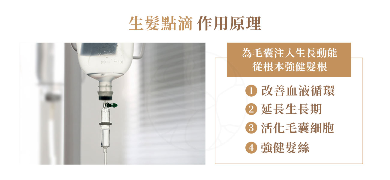 1. 改善血液循環 2.延長生長期 3. 活化毛囊細胞 4. 強健髮絲