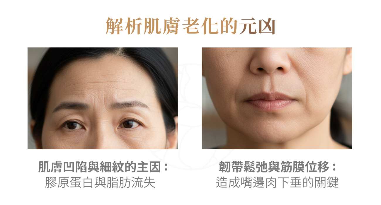 1. 膠原蛋白與脂肪流失 2. 韌帶鬆弛與筋膜位移