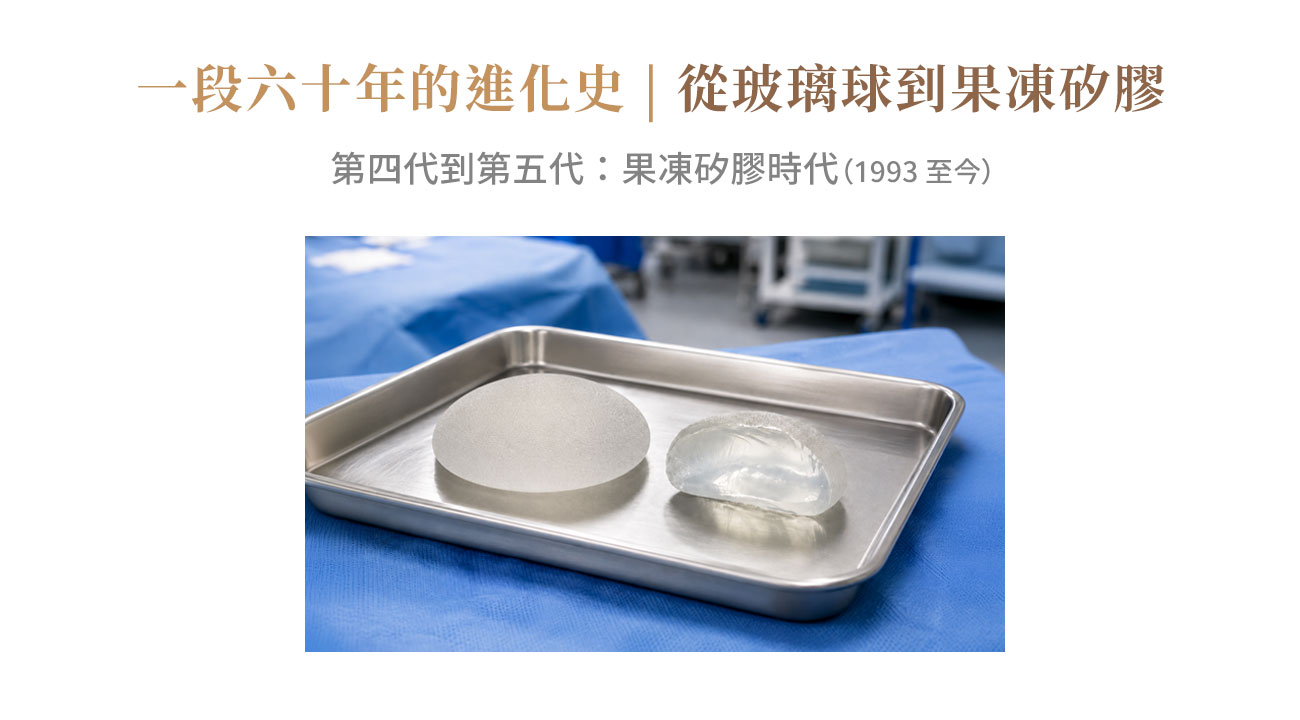 第四至五代義乳 第四至五代義乳:果凍矽膠(Gummy Bear)內為高內聚性矽膠